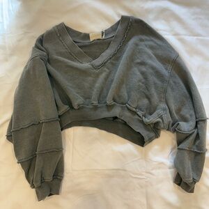 Urban Outfitter Out From Under Charcoal V-Neck Cropped Sweatshirt
